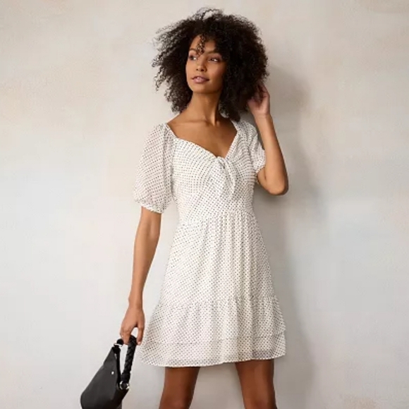 LC Lauren Conrad Dresses & Skirts - NWT LC Lauren Conrad White & Black Polka Dot Tie Front Babydoll Dress - Small